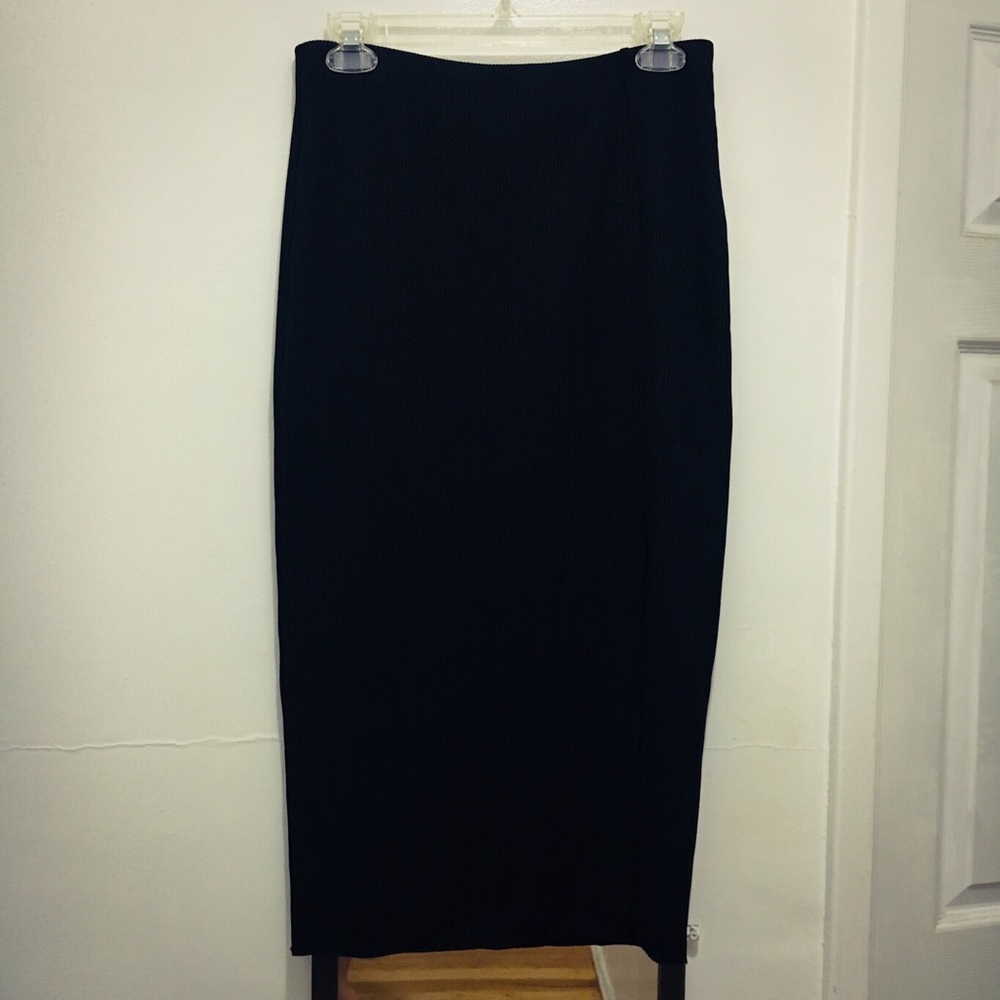H&M High Waisted Side Slit Ribbed Midi Skirt